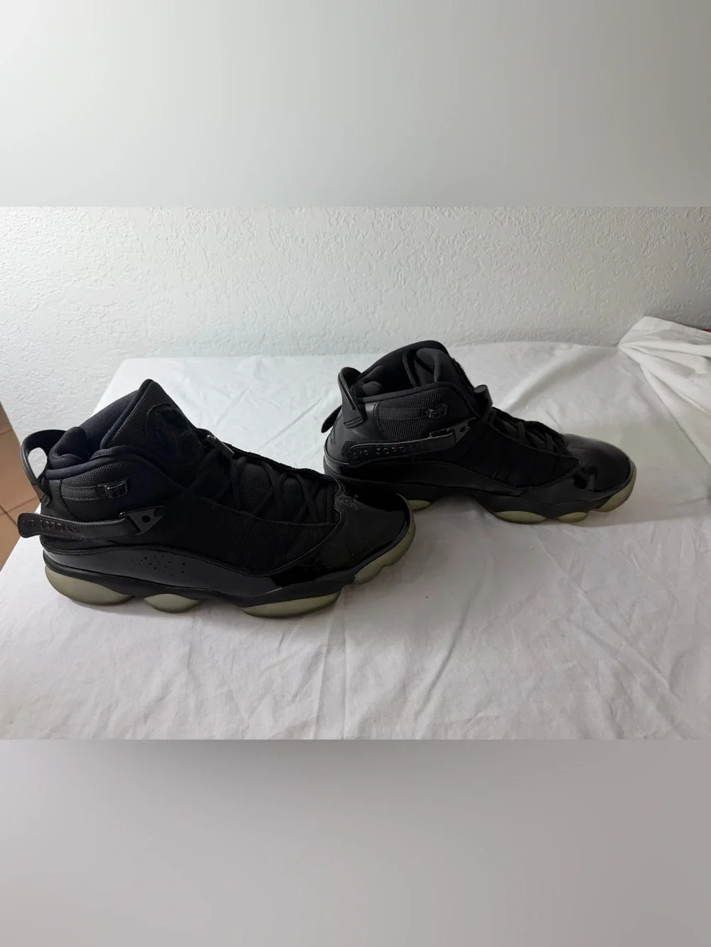 AIR JORDAN 6 RINGS 3 Black Patent Leather High-Top Sneakers with Icy Sole